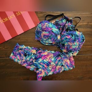 NEW NWOT Pink Date Racerback And Cheeky Panty Set:32DD,M